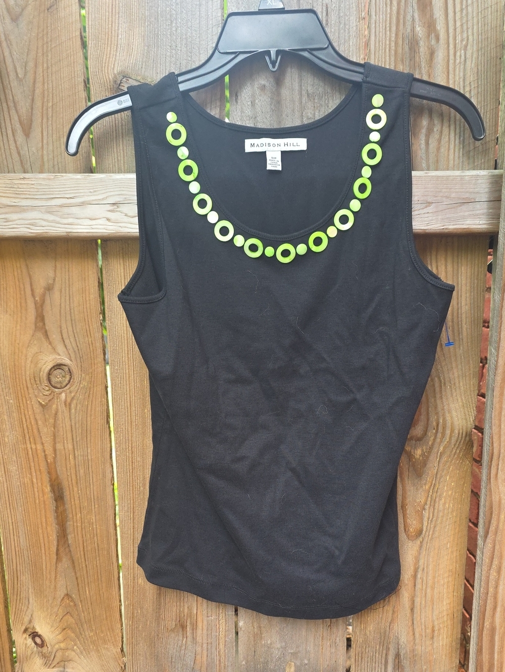 Madison Black Tank with Lime Green Circular Neck Detail